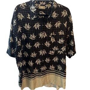 NATURAL ISSUE Men's Size XL/XG Black/Beige Hawaiian Shirt SS Bamboo Leaves Aloha